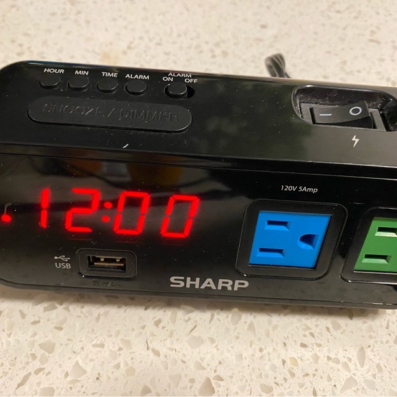 SHARP Digital Alarm Clock with USB 2 amp Port and 2 AC Outlets - Model: SPC137 - Picture 3 of 15